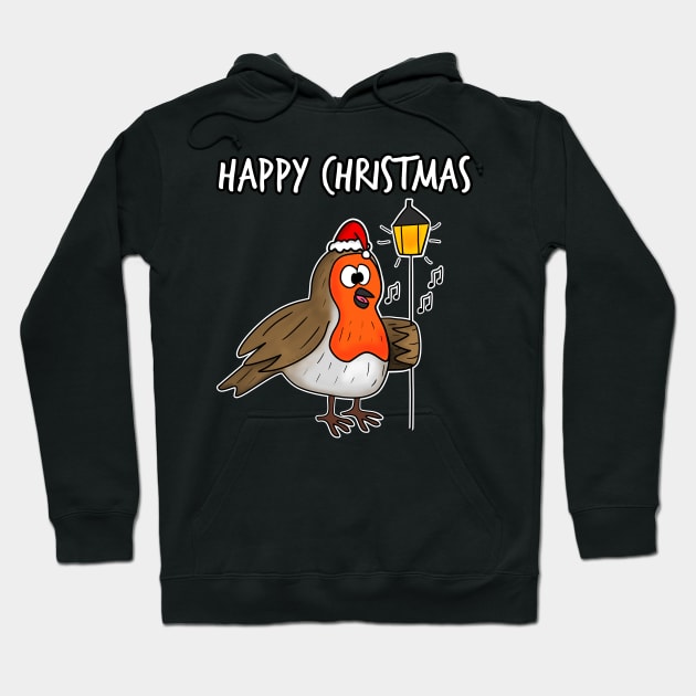 Christmas Robin Carol Singing Funny Bird Wildlife Hoodie by doodlerob